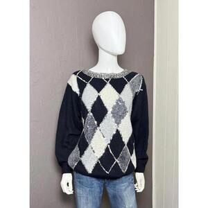 1980’s Embellished Argyle Sweater by I.B. Diffusion M/L Silk Angora Blend